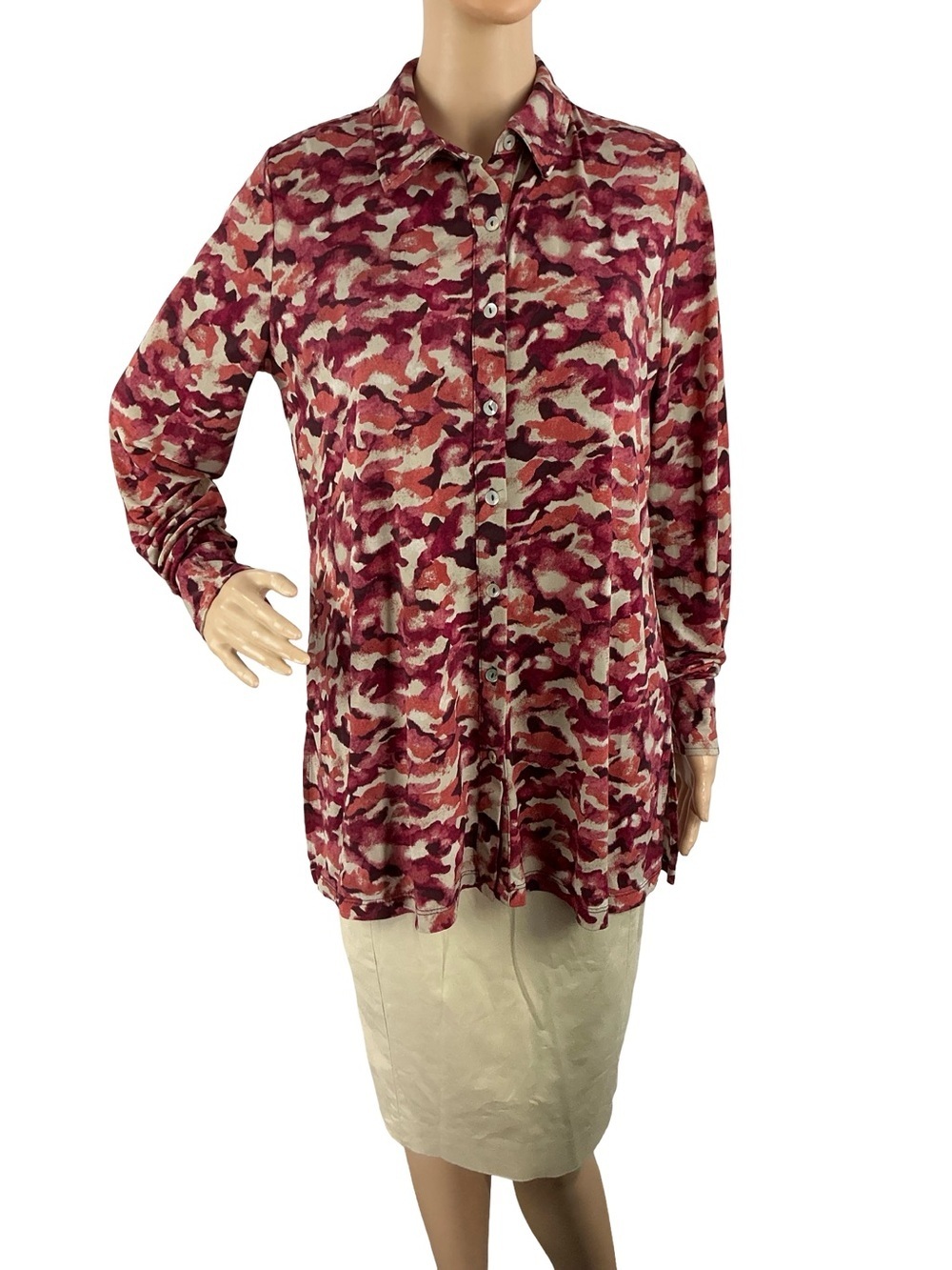 Susan Graver Liquid Knit Abstract Print Tunic Top Multicolor Size S